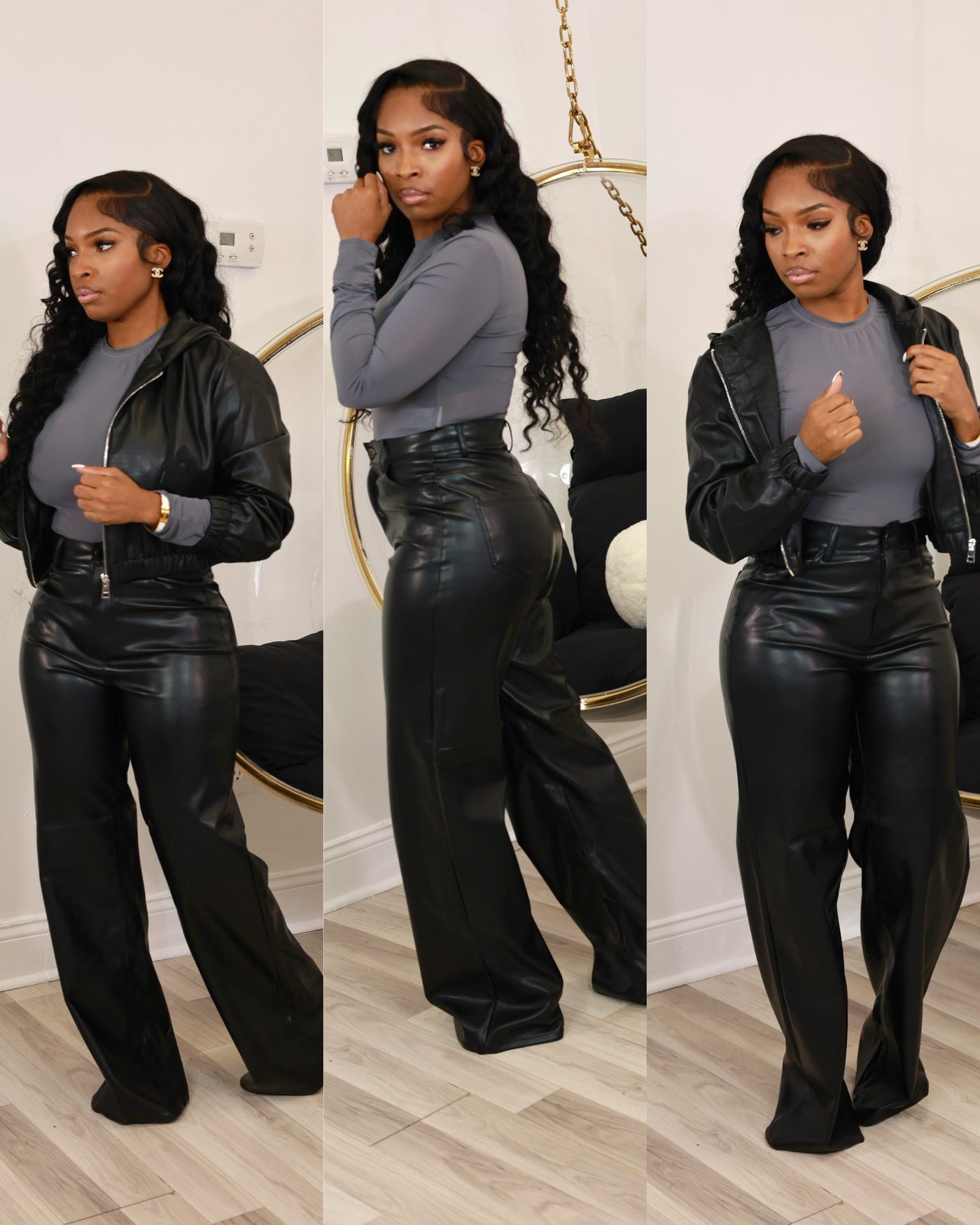 Vegan leather wide leg pants
